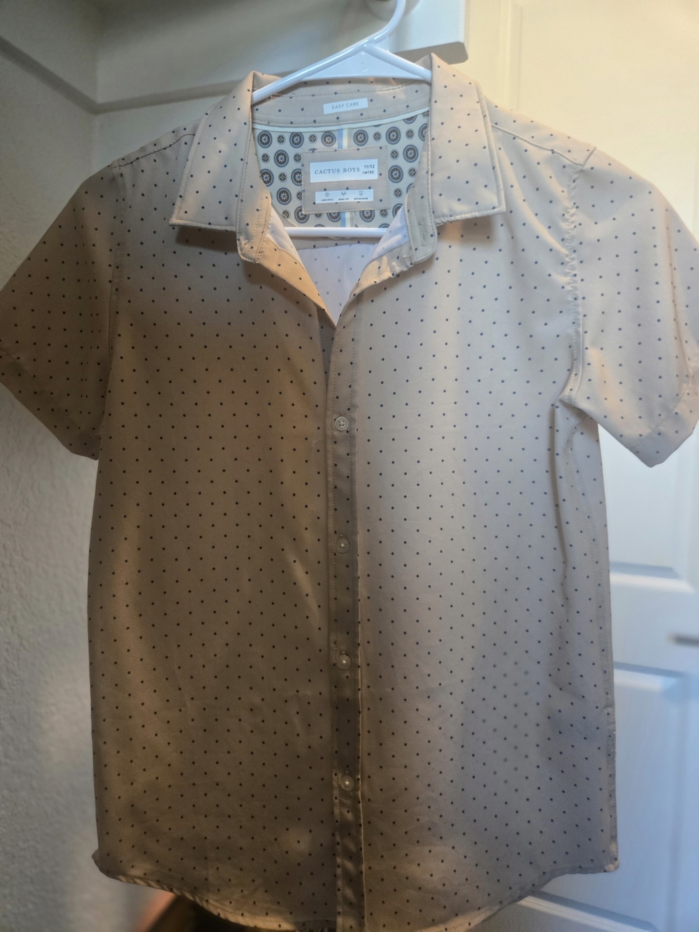 Cactus Boys Cream Short Sleeve Button-Down with Navy Micro Dots